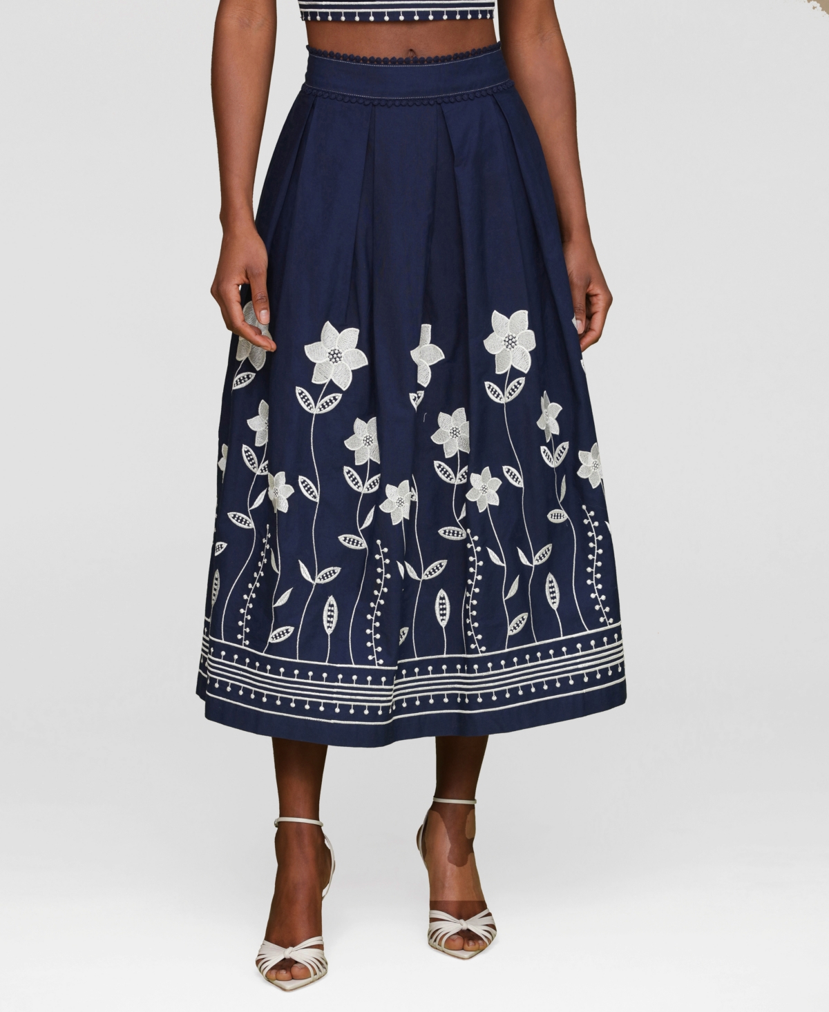 Avec Les Filles Women's Cotton Embroidered Midi Skirt