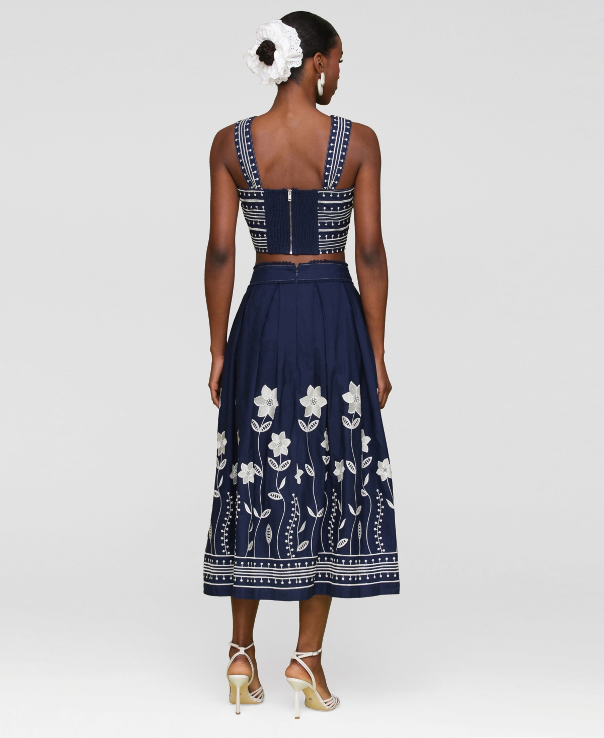 Shop Avec Les Filles Women's Cotton Embroidered Midi Skirt