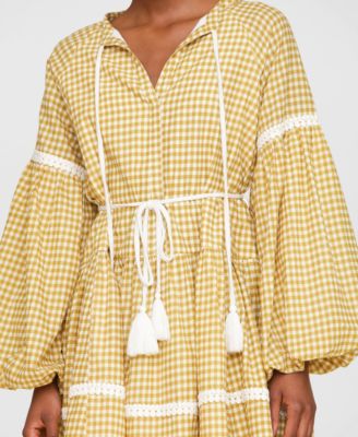 Women's Printed Cotton Split-Neck Mini Dress