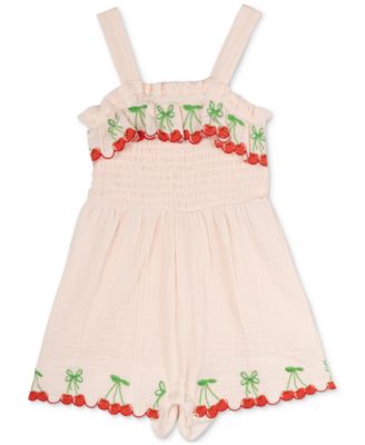 Rare Editions - Baby Girls Cotton Cherry Embroidered Romper