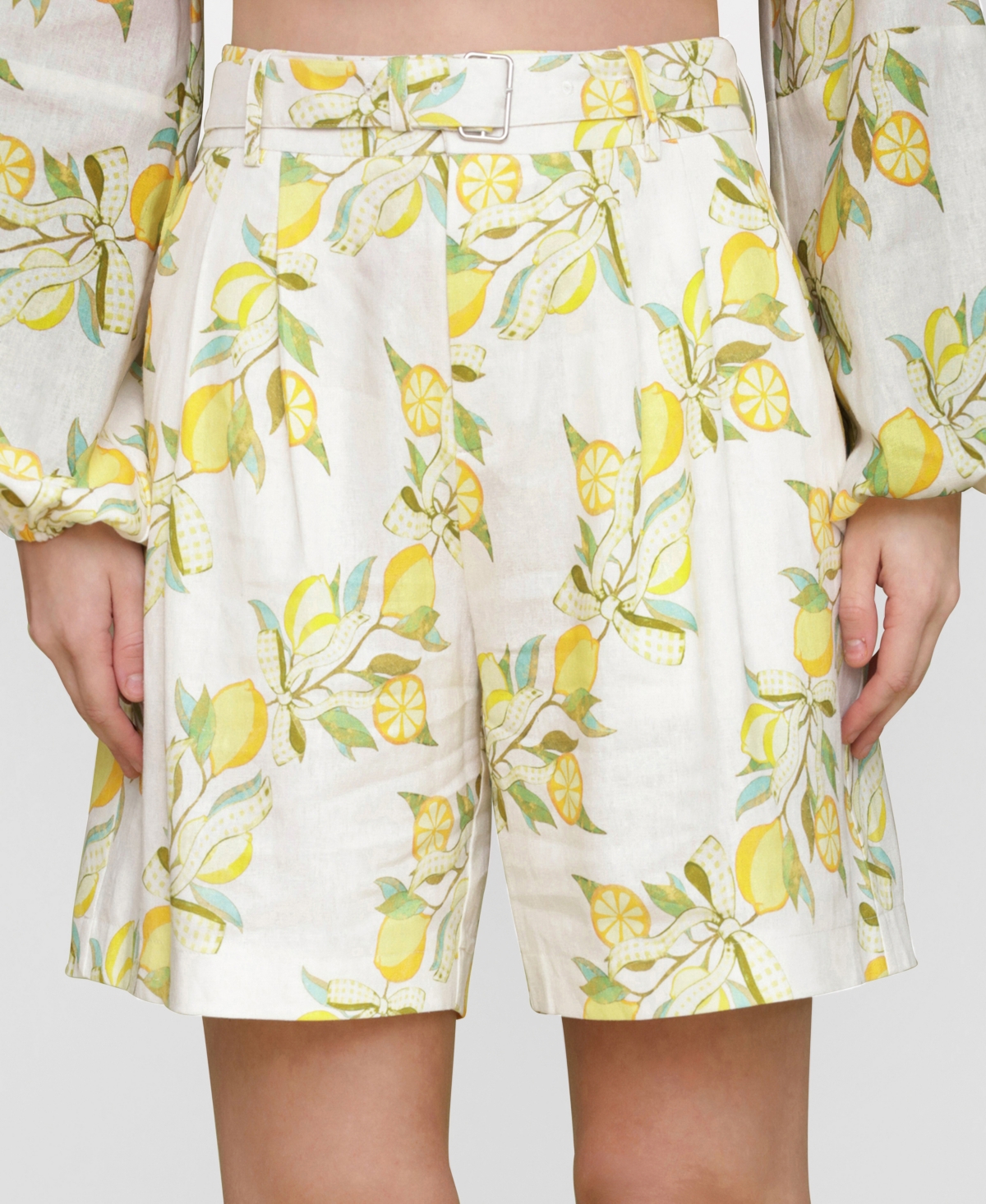 Shop Avec Les Filles Women's Printed Pleat-front Belted Shorts