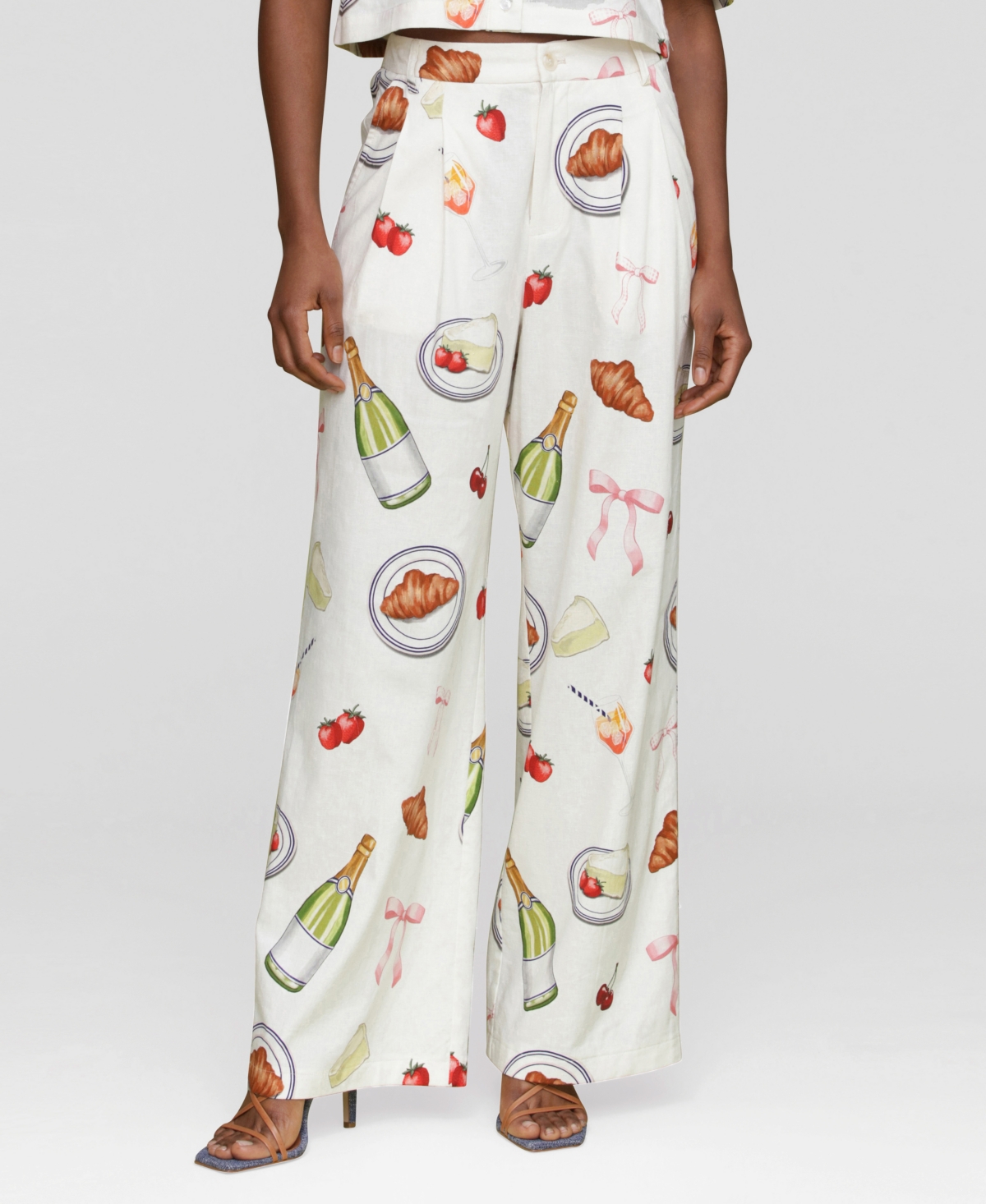 Avec Les Filles Women's Printed High-rise Wide-leg Pants