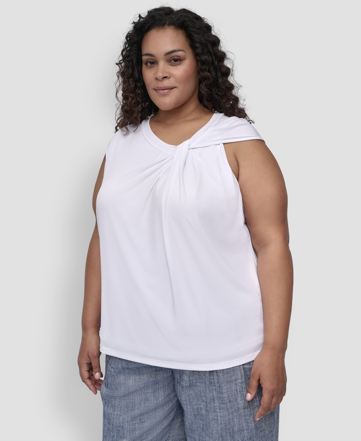 Shop Dkny Plus Size Twisted-neck Sleeveless Blouse