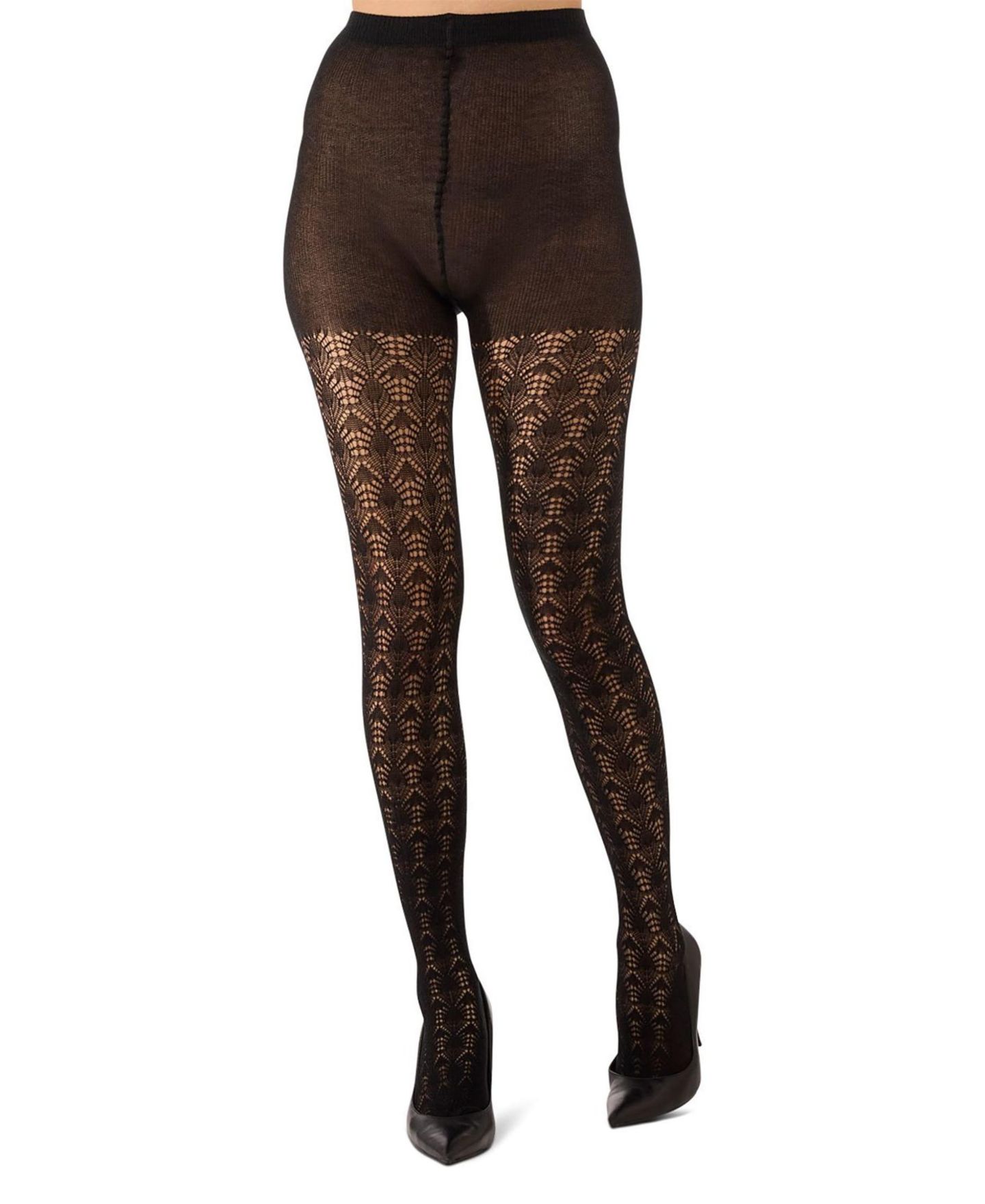 Женские колготки MeMoi Textured Cotton Rich inverted Crochet Fashion Tights MTF08952, цвет: Чёрный — фото 2