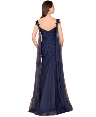 Women's Off Shoulder Mermaid Beaded Gown with Feathers