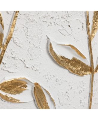 White with Gold Flower Canvas Framed Wall Decor