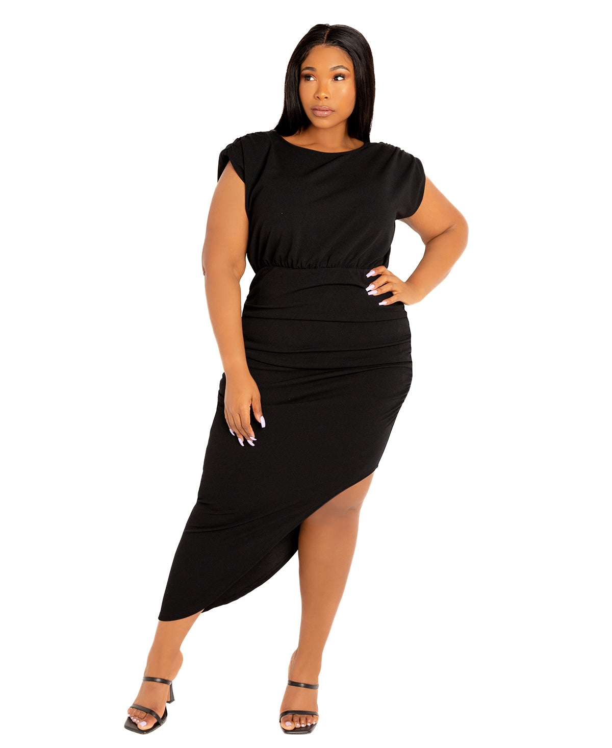 Plus Size Sleeveless Asymmetrical Ruched Dress - Royal blue
