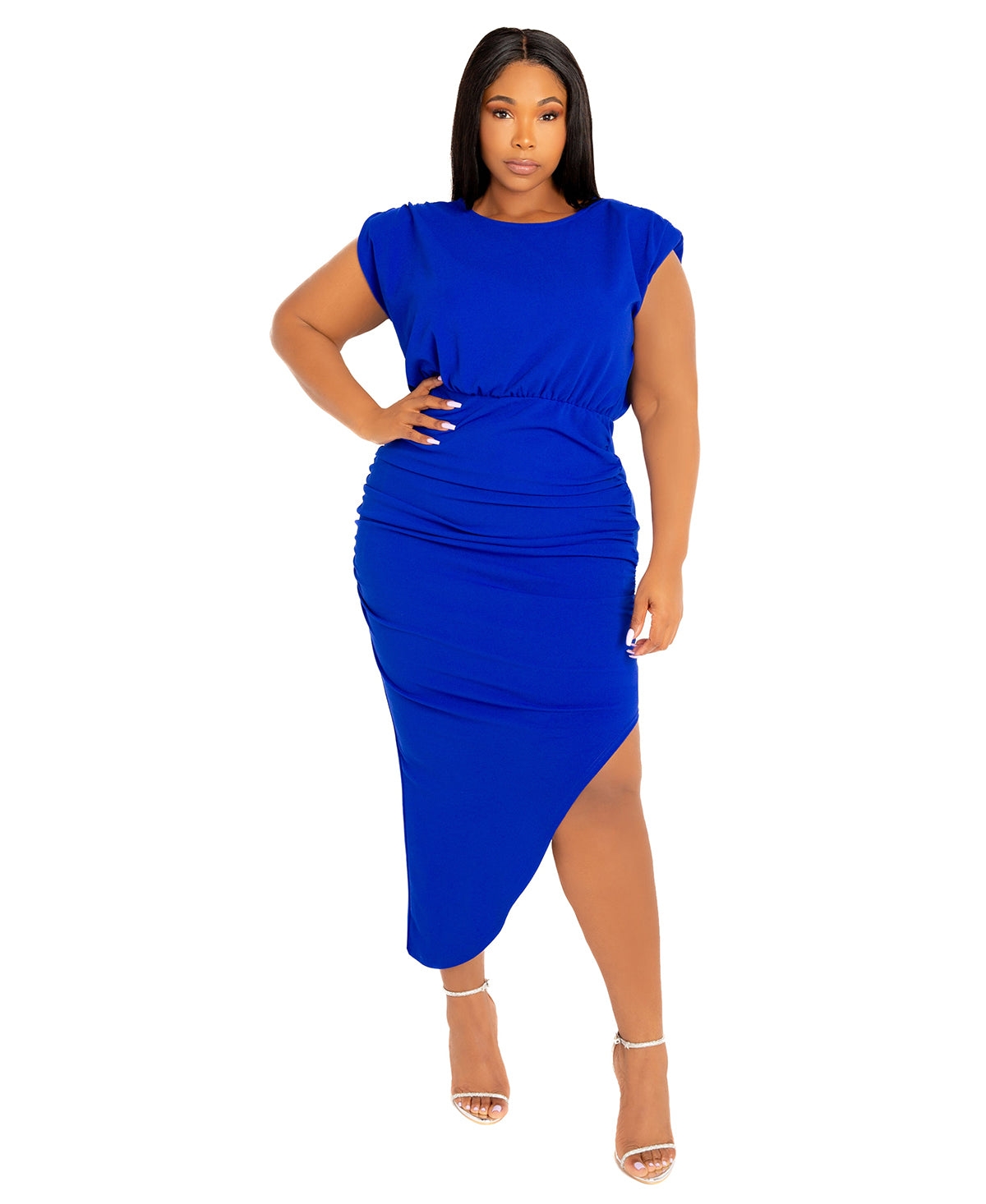 Shop Buxom Couture Plus Size Sleeveless Asymmetrical Ruched Dress In Royal Blue