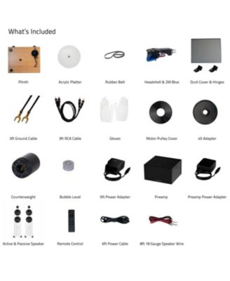 High Fidelity Turntable System with Phono Preamp, Powered Speakers, Ortofon 2M Cartridge, Bluetooth Amp