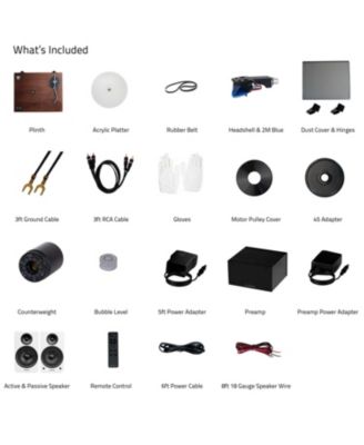 High Fidelity Turntable System with Phono Preamp, Powered Speakers, Ortofon 2M Cartridge, Bluetooth Amp