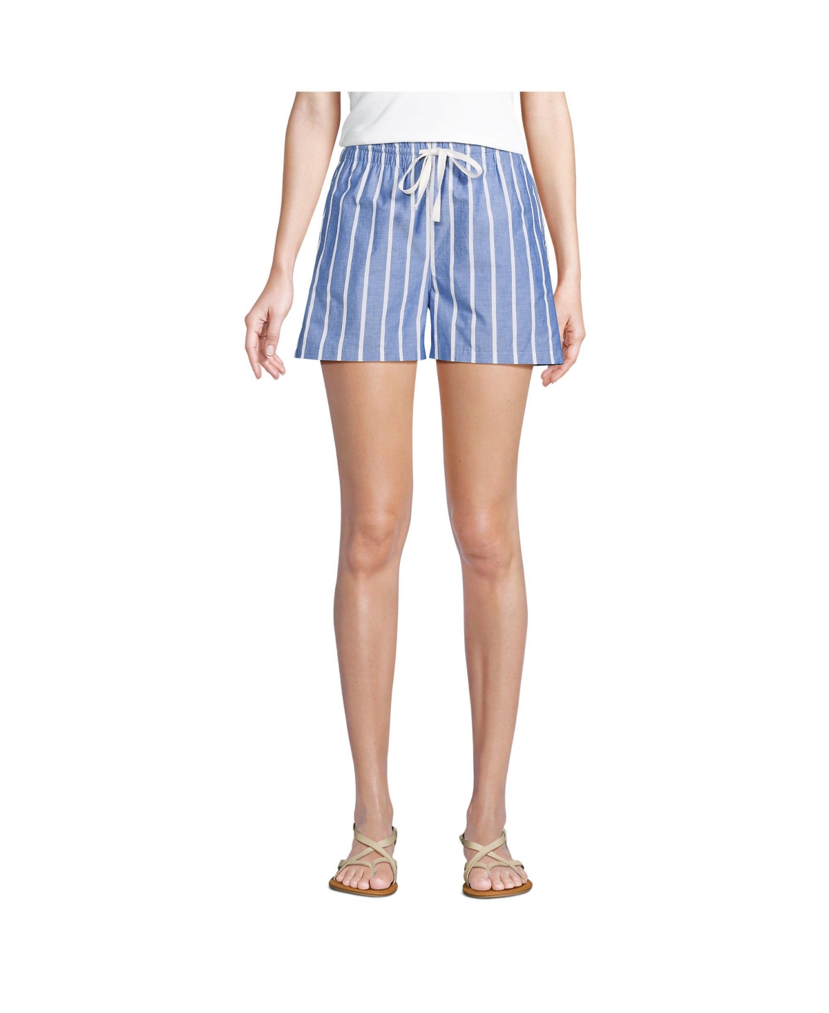 Women's Poplin High Rise Pull On 5&#x22; Shorts - Sapphire gem blue broad stripe
