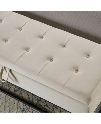 Tufted Velvet Metal Base Upholstered Storage Bench