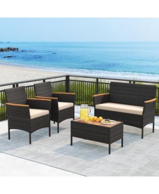 8 Piece Outdoor Patio Rattan Furniture Set Rattan Conversation Set w/ Chairs & Loveseat