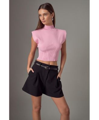 Women's Mock Neck Padded Knit Top