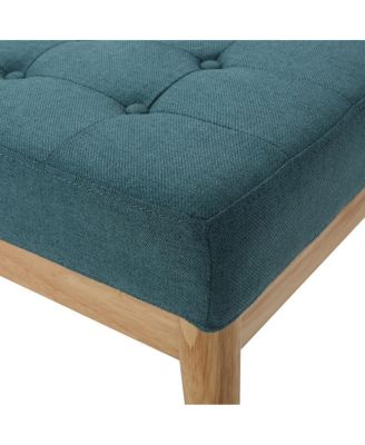 Mid-Century Upholstered Bench with Button Tufting and Birch Wood Legs for Dining Room, Hallway, or Office