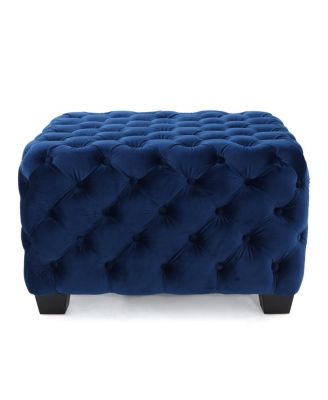 Velvet Upholstered Square Ottoman with Deep Button Tufting and Wood Legs for Living Room or Lounge Seating-The Pop Home