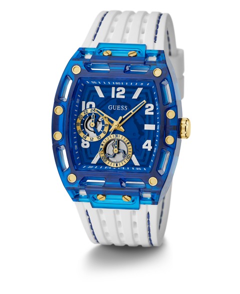 Мужские часы GUESS Multi-Function на белом силиконовом ремешке, 44 мм