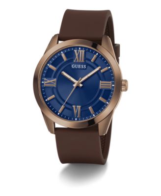 Men's Analog Brown Silicone Strap Watch, 44mm