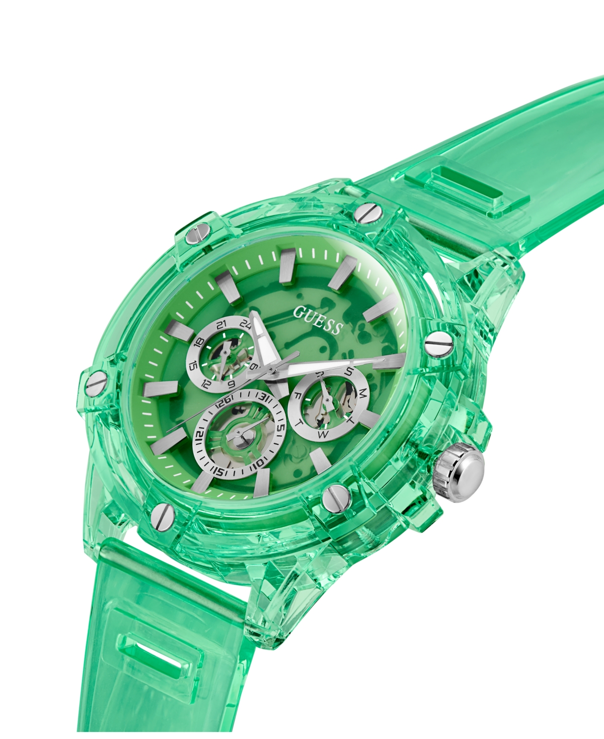 Guess Men's Multi-function Green Rubber Watch, 48mm In Green