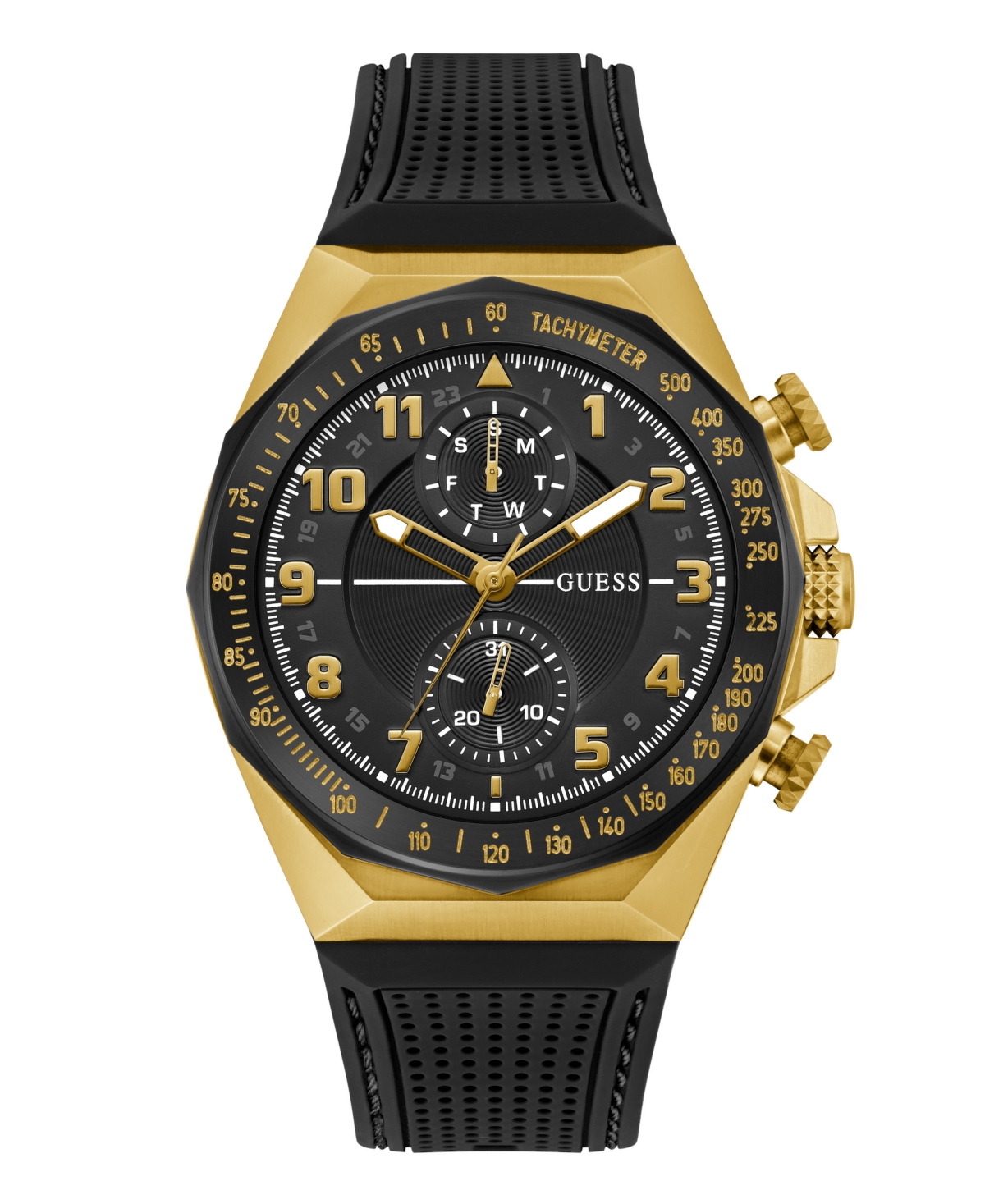 Guess Men's Multi-function Black Silicone Strap Watch, 46mm In Black