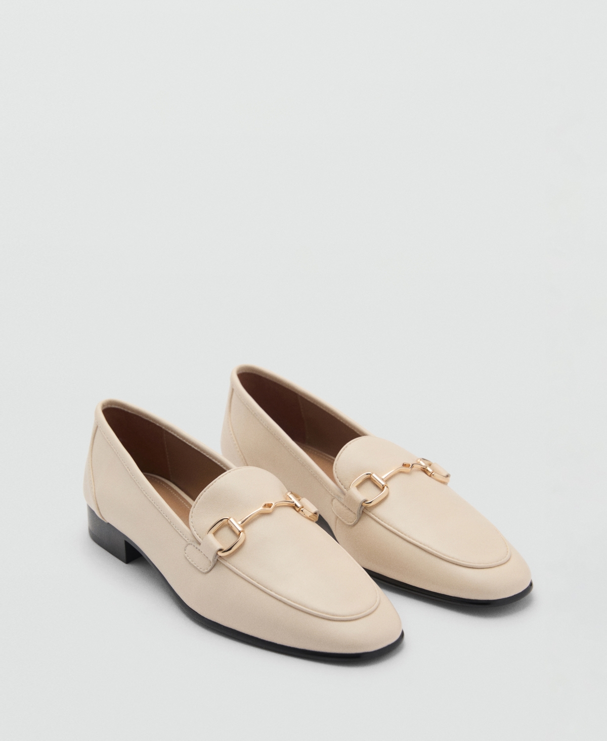 Mango Buckle Leather Moccasins Ecru In Ecru
