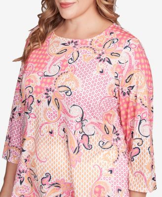 Plus Size Mixed Pattern Sublimation Knit Crew Neck Top