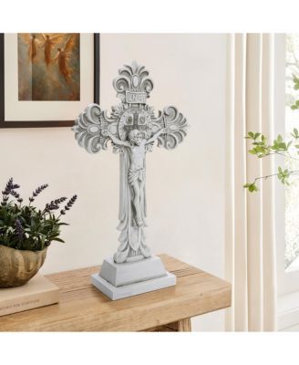 Off White Polyresin Holy Cross Jesus Crucifix 1.6-Feet Tall Statue