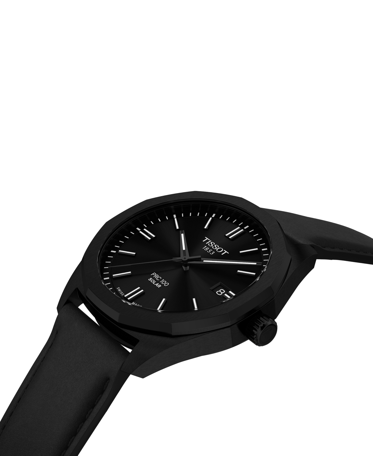 Tissot Men's Swiss Prc 100 Solar Quartz Black Leather Strap Watch 39mm In Leath.,black 20,18