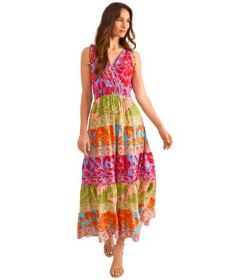 Women's Printed Surplice-Neck Maxi Dress