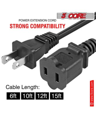 AC Power Cord 10 Ft • 2 Prong Extension Adapter • 16AWG/2C 125V 13A • US Polarized Male to Female Outlet Extension Cable Black
