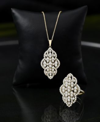 Diamond Filigree Cluster Ring Pendant Necklace Collection In 14k Yellow Gold Created For Macys