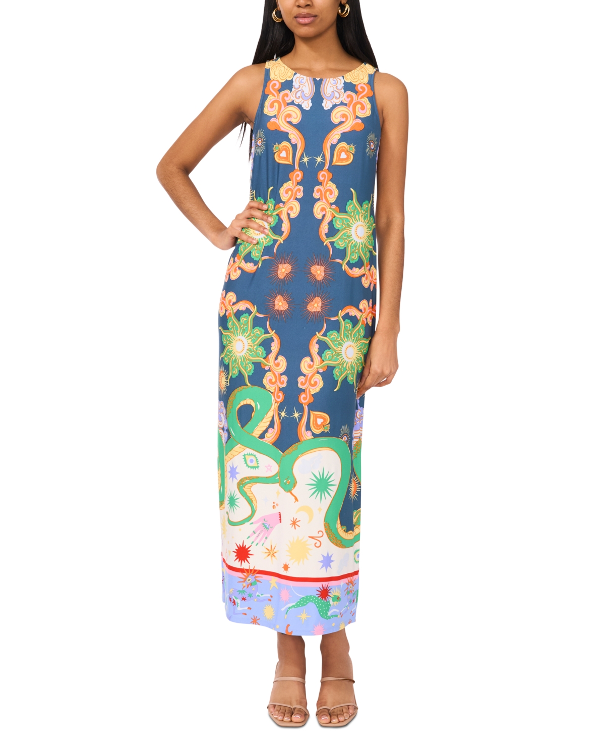 Msk Women's Mixed-print Sleeveless Maxi Dress