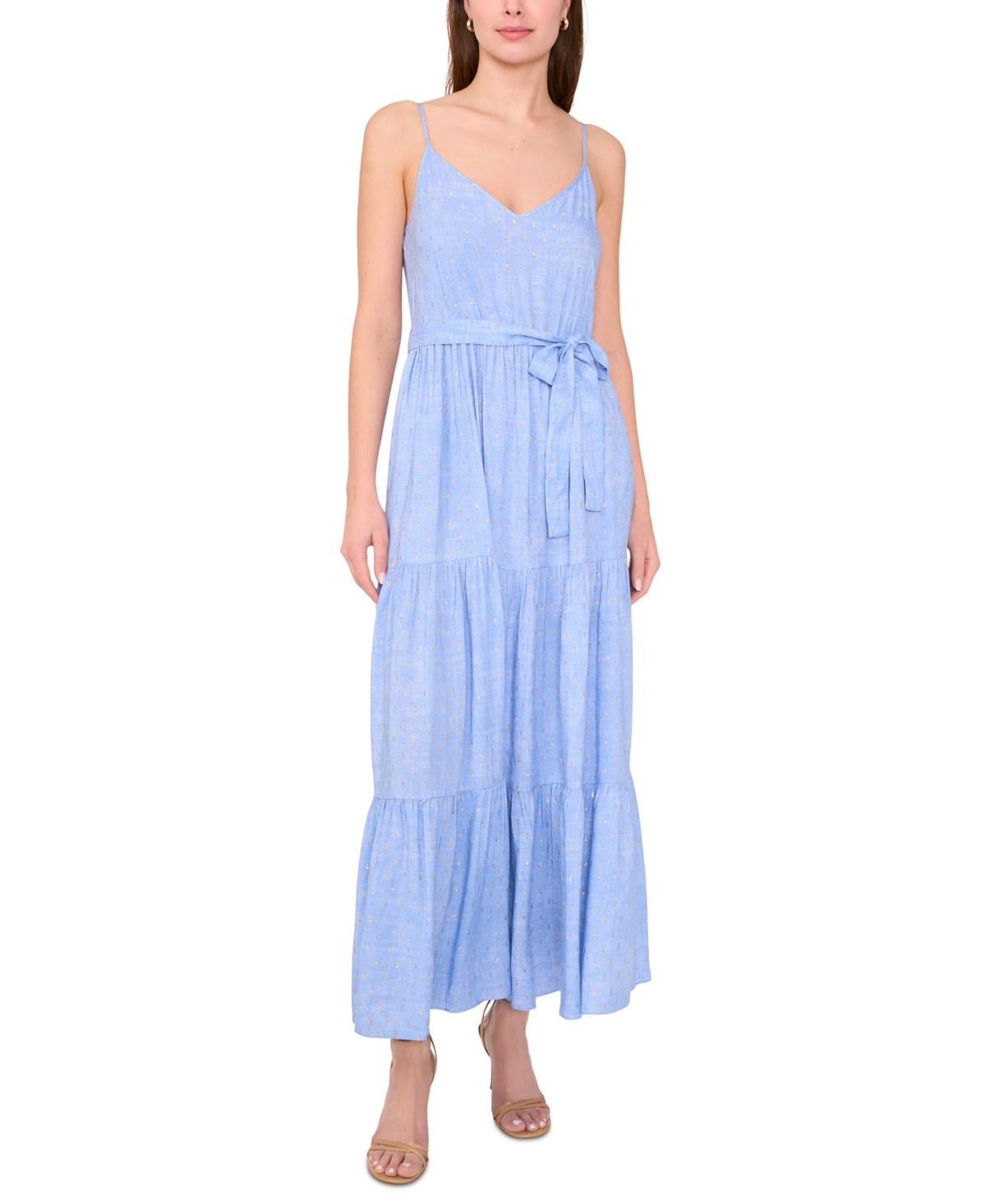 Msk Women's Belted Tiered Sleeveless Maxi Dress