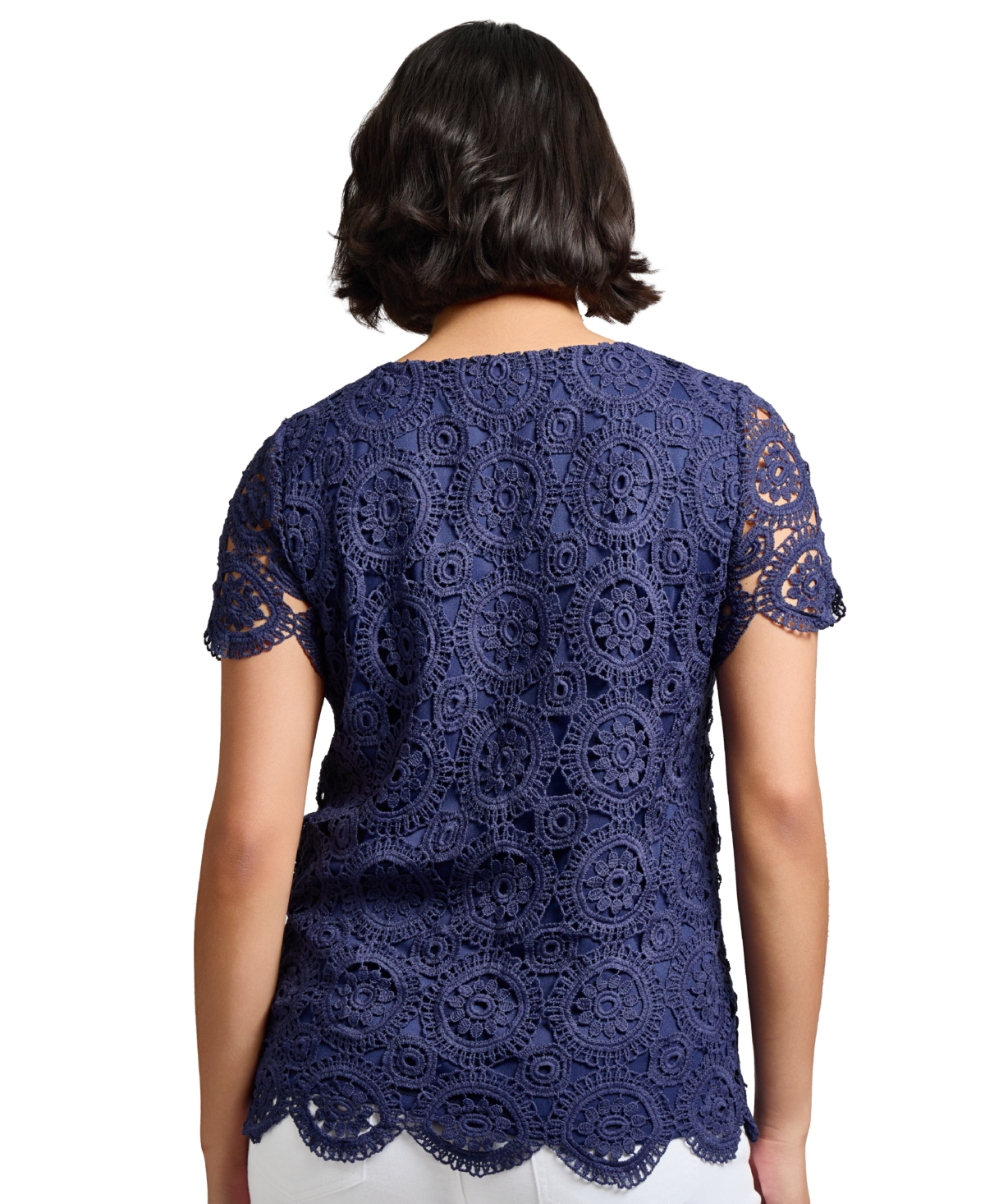 Jones New York Medallion Lace Short Sleeve Top