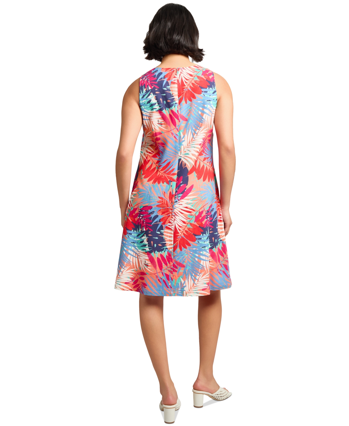 Jones New York Gina Frond Print Linen Blend Trapeze Dress