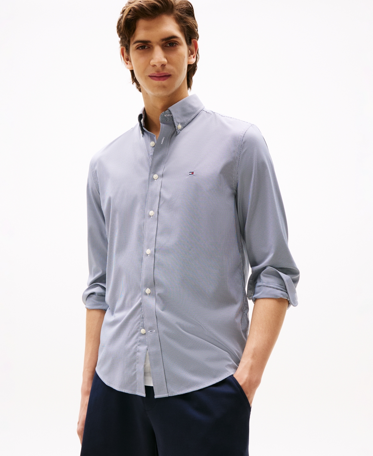 Tommy Hilfiger Men's Regular-fit Gingham Performance Shirt In Blue