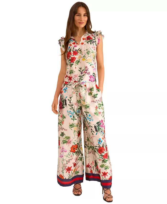 Women's Floral-Print Drawstring Wide-Leg Pants
