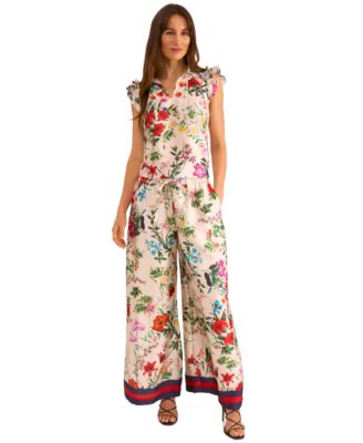Women's Floral-Print Drawstring Wide-Leg Pants