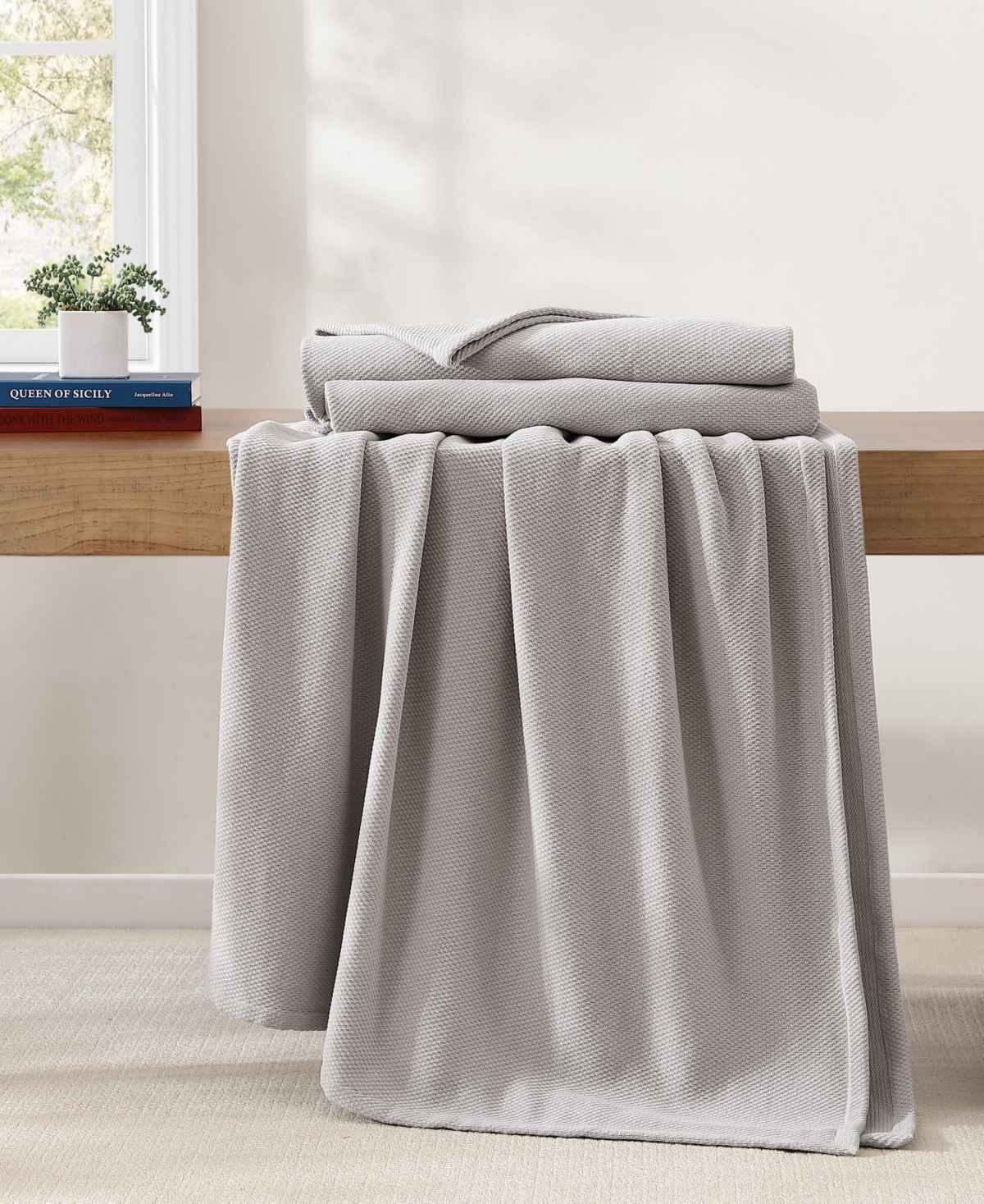 Tommy Hilfiger Pique Solid Cotton Blanket, King