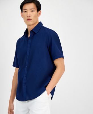 Men's Short-Sleeve Solid Textured Shirt