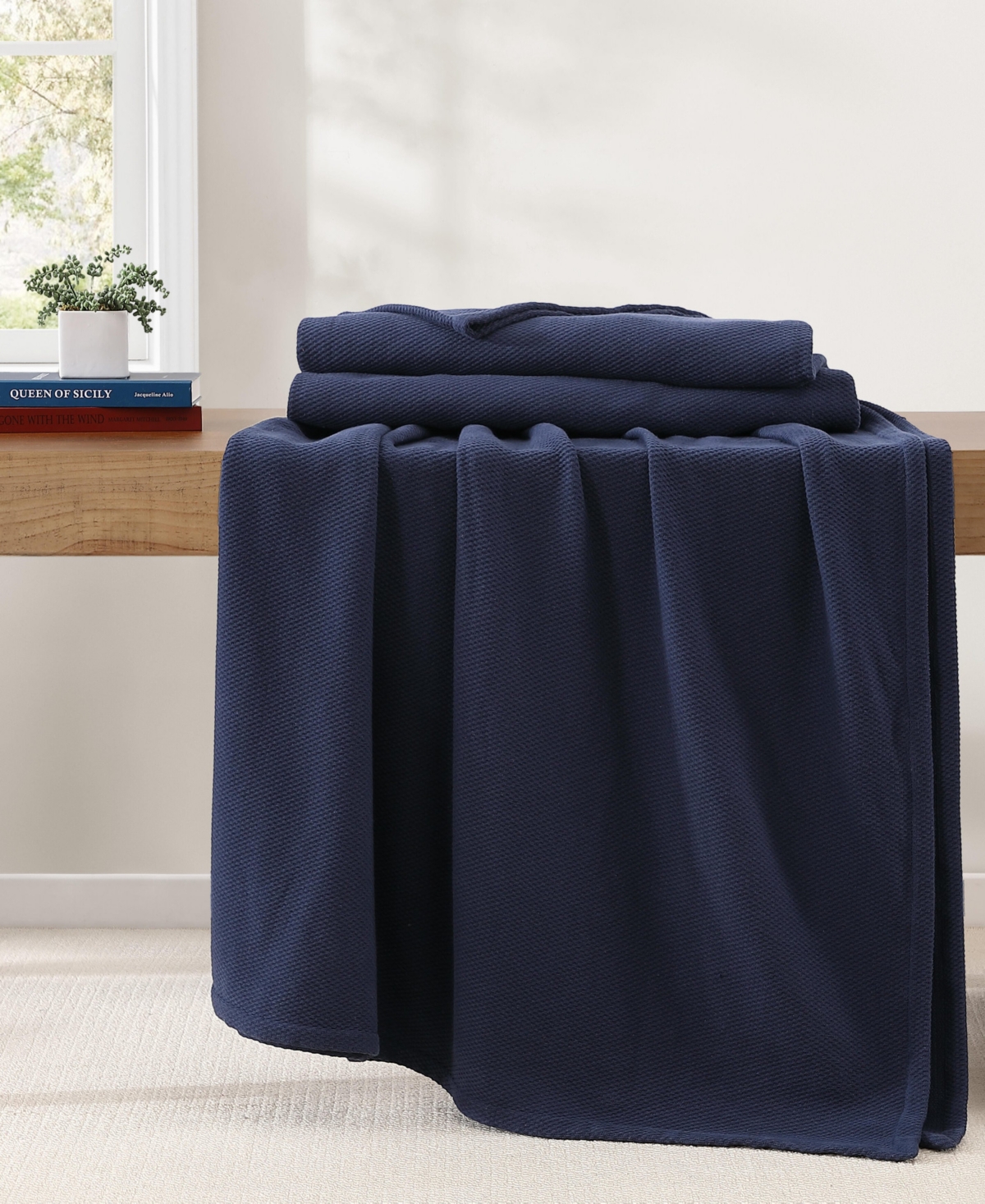 Tommy Hilfiger Pique Solid Cotton Blanket, Full/queen
