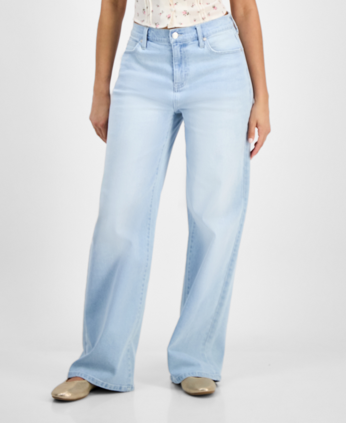Celebrity Pink Juniors' Elastic-back Wide-leg Jeans In Blue