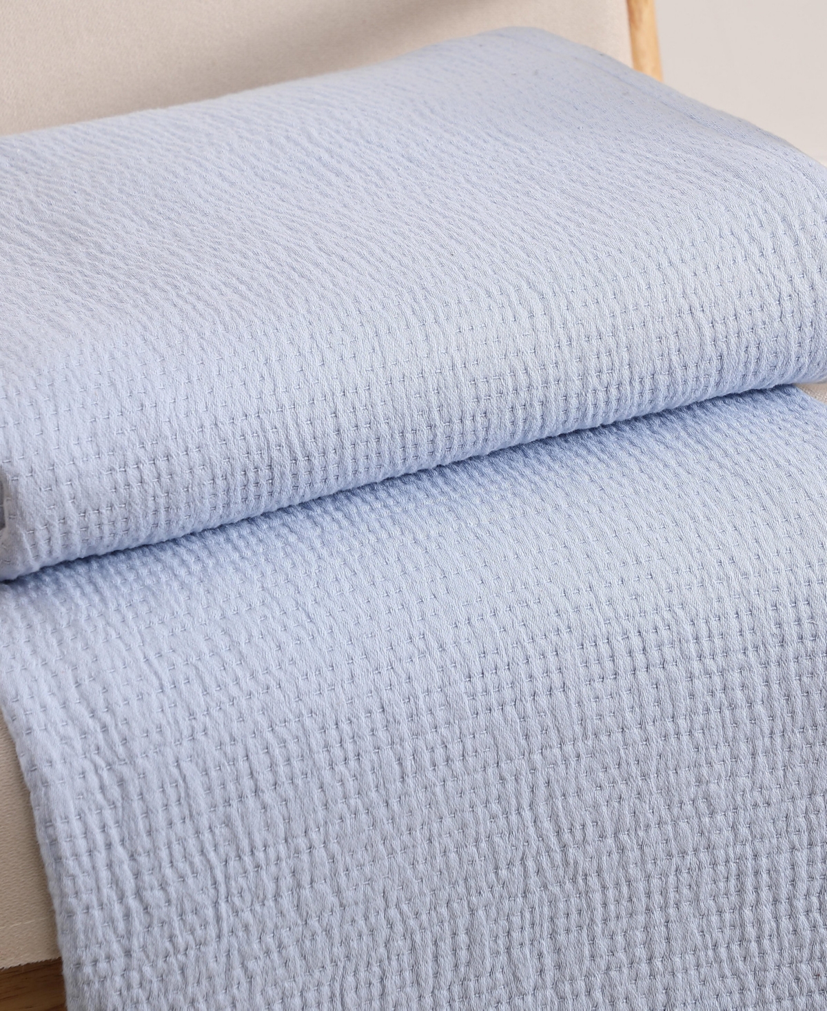 Tommy Hilfiger Running Stitch Solid Cotton Blanket, Twin