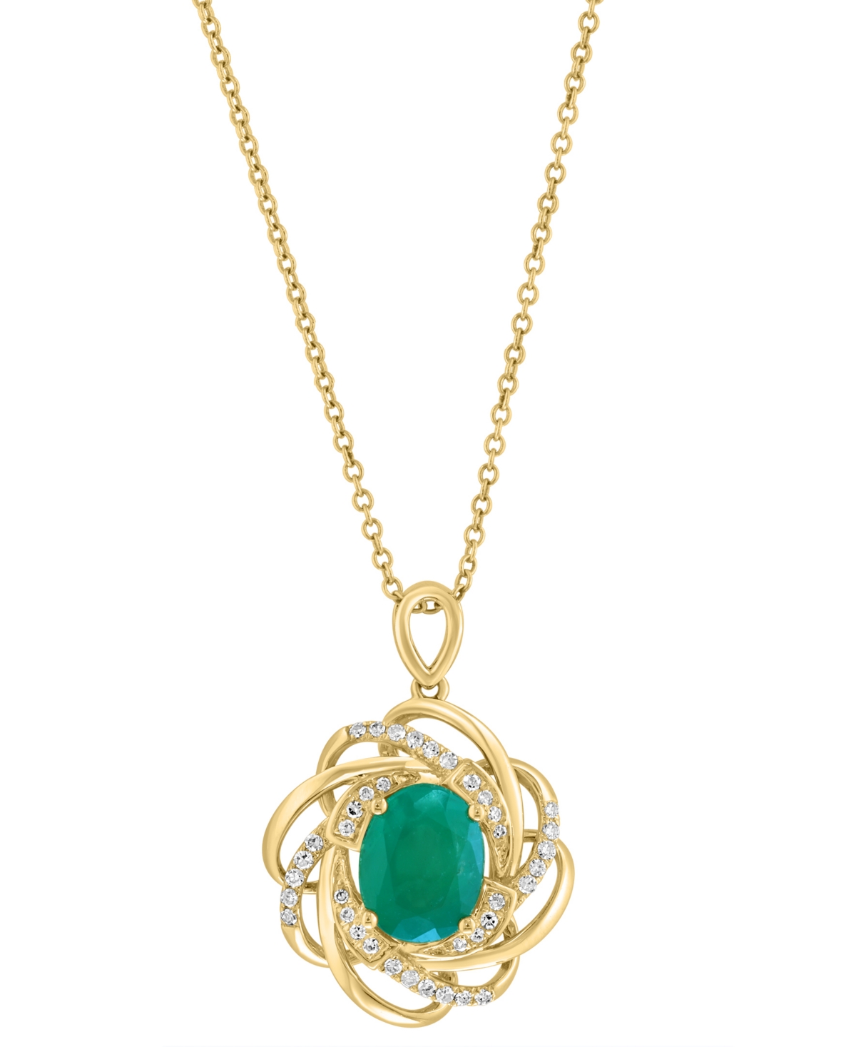 Effy Collection Effy Emerald (1-1/2 Ct. T.w.) & Diamond (1/6 Ct. T.w.) Spiral 18" Pendant Necklace In 14k Gold