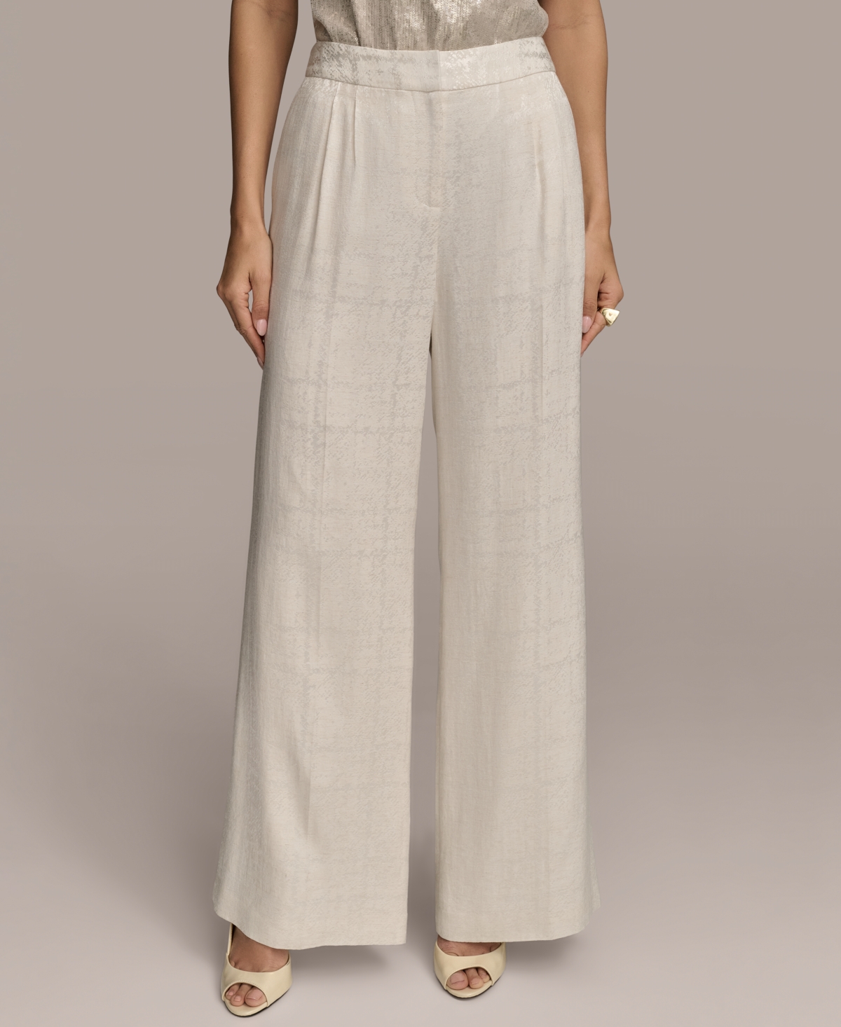 Women's Linen-Blend Jacquard Wide-Leg Pants - Sand Multi
