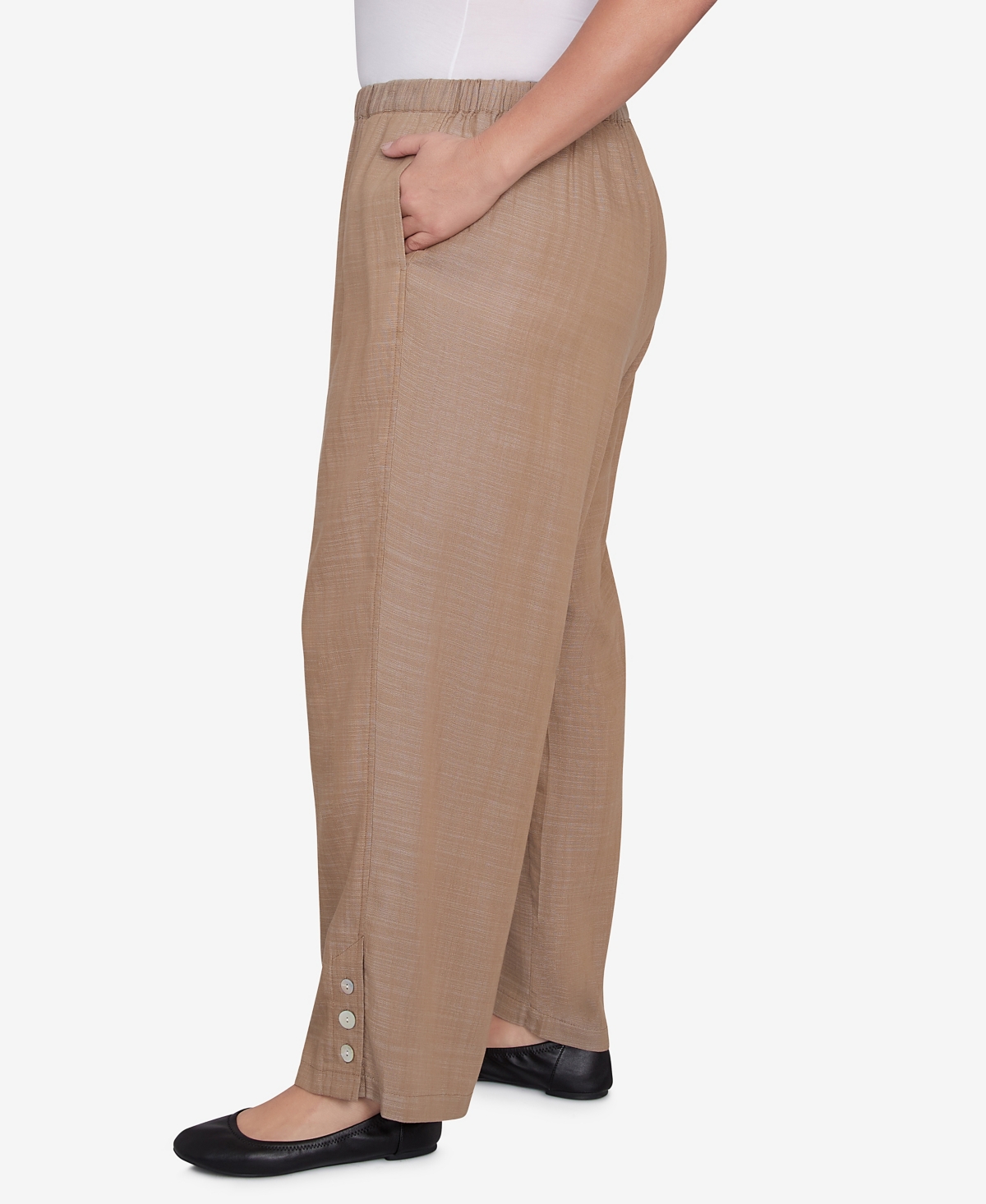 Alfred Dunner Plus Size Summer Solstice Relaxed Button Detail Pull On Ankle Pants