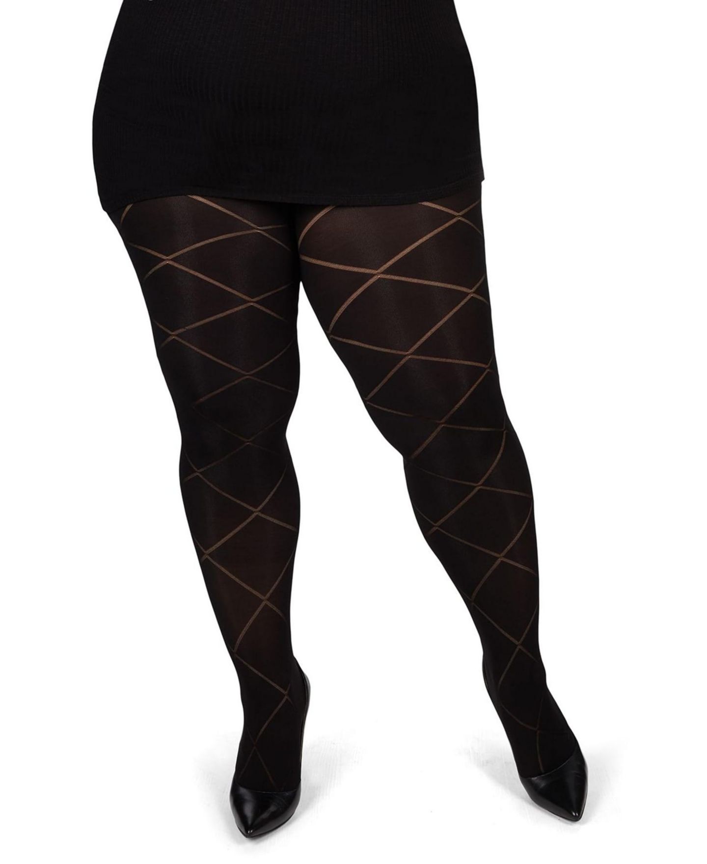 Женские колготки MeMoi Plus Size Diamond Opaque Curvy Control Top Tights MM-2322, цвет: Чёрный — фото 3