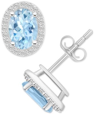 Macy's - Blue Topaz (2 ct. t.w.) & Created White Sapphire (1/5 ct. t.w.) Stud Earrings in 10k White Gold