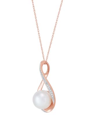 Cultured Freshwater Pearl (9mm) and Diamond Accent Pendant 18" Necklace in 14k Gold