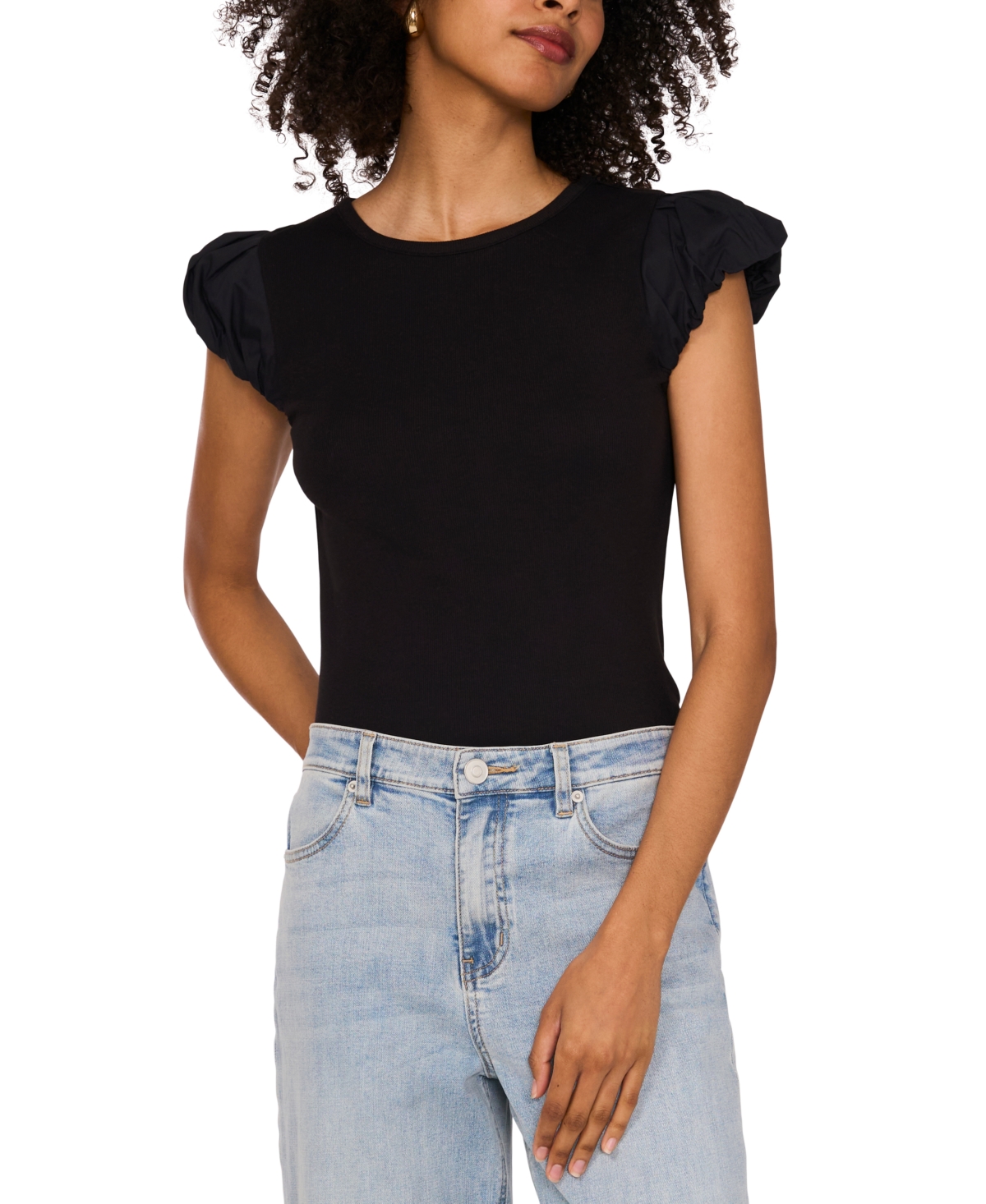 Women's Tulip-Sleeve T-Shirt - Rich Black